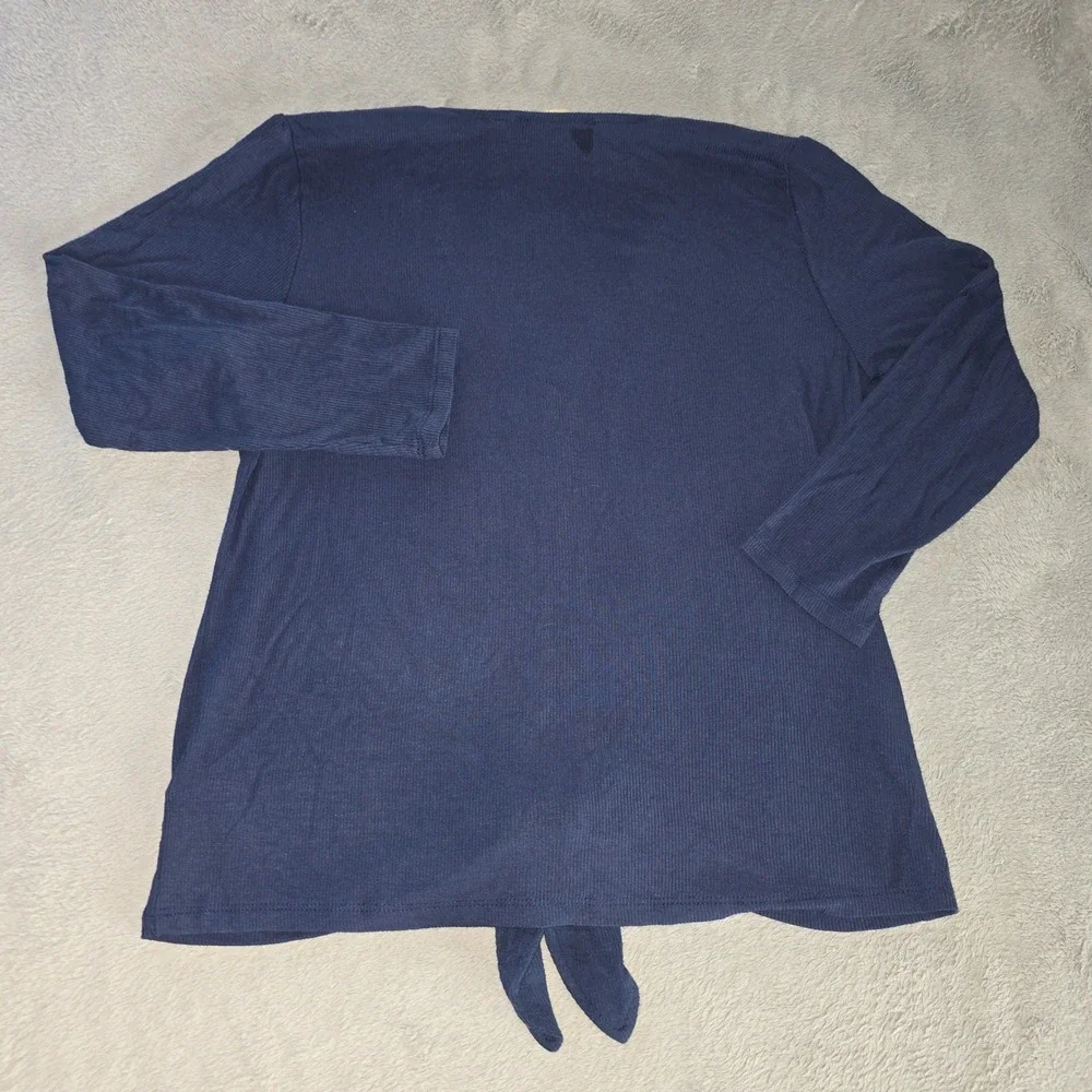 Michael Kors Navy Ribbed Tie‎ Front Button Top Womens Size Medium NWT New
